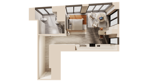 Floor plan for studio, 1 bath, 713 sqft